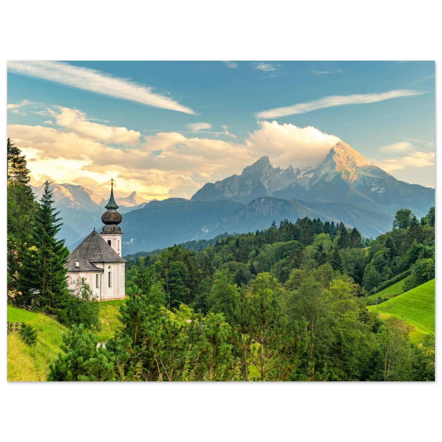 Wandbild malerische alpenkirche vor majestaetischer bergkulisse ein atemberaubendes stueck naturkunst