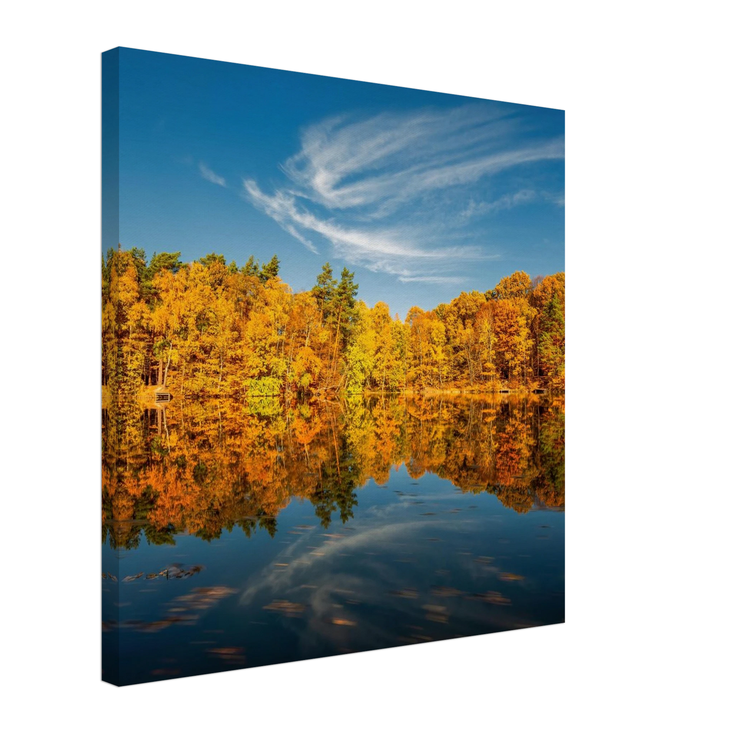 Wandbild herbstliche see symphonie atemberaubende waldspiegelung an einem sonnigen herbsttag