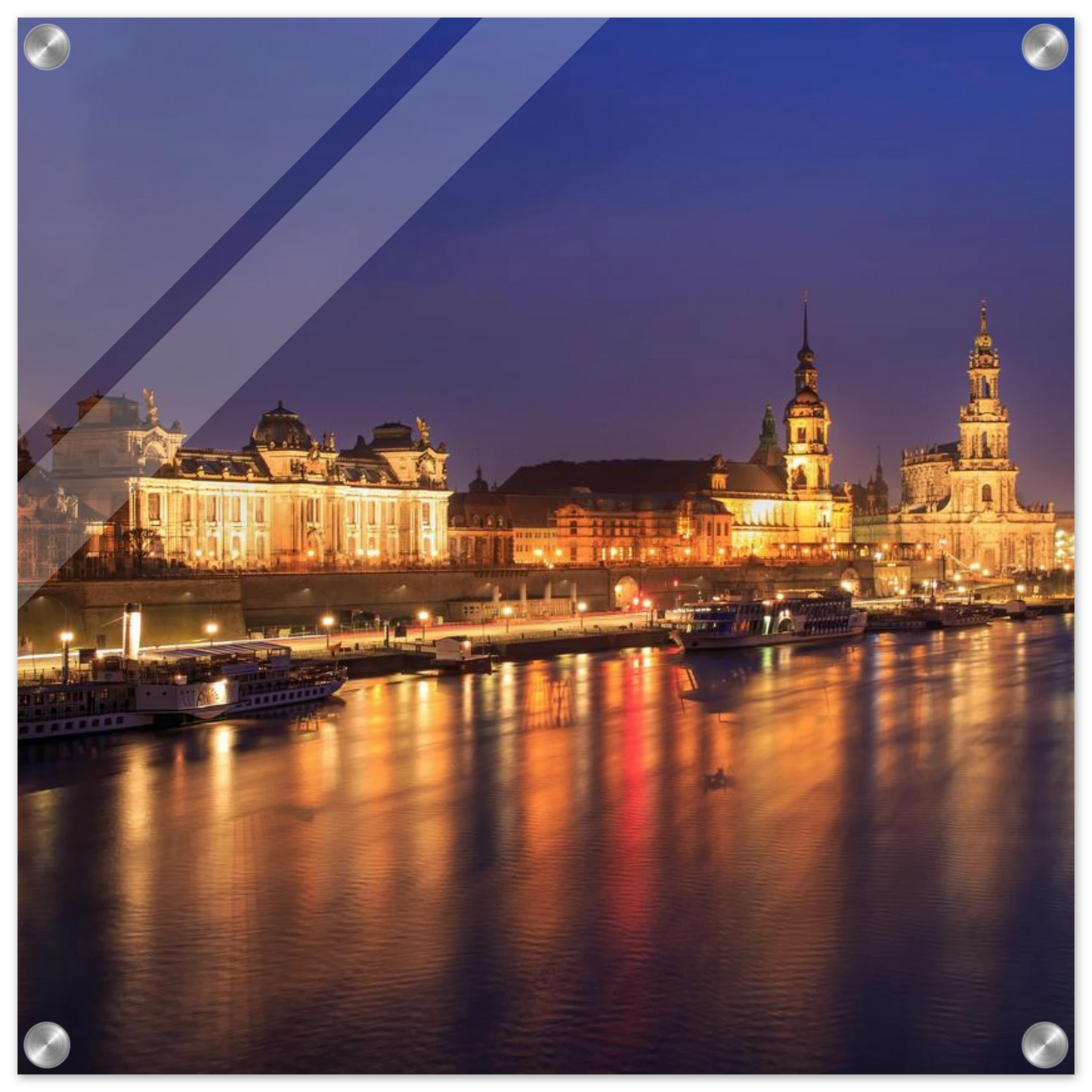 Wandbild romantisches dresden bei nacht malerischer elbblick mit goldenen lichtern
