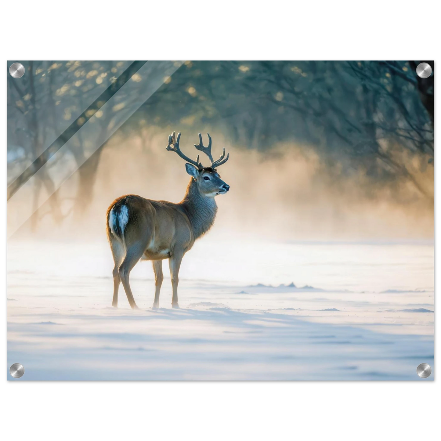 Wandbild majestaetischer hirsch im winterwunderland verwandeln sie ihr zuhause in eine ruhige landschaft