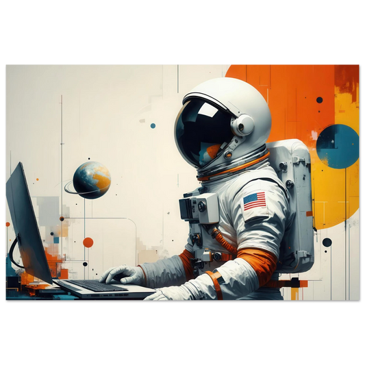 Wandbild cosmic coder astronaut bei der arbeit sci fi kunst fuer dein zuhause in verschiedenen groessen