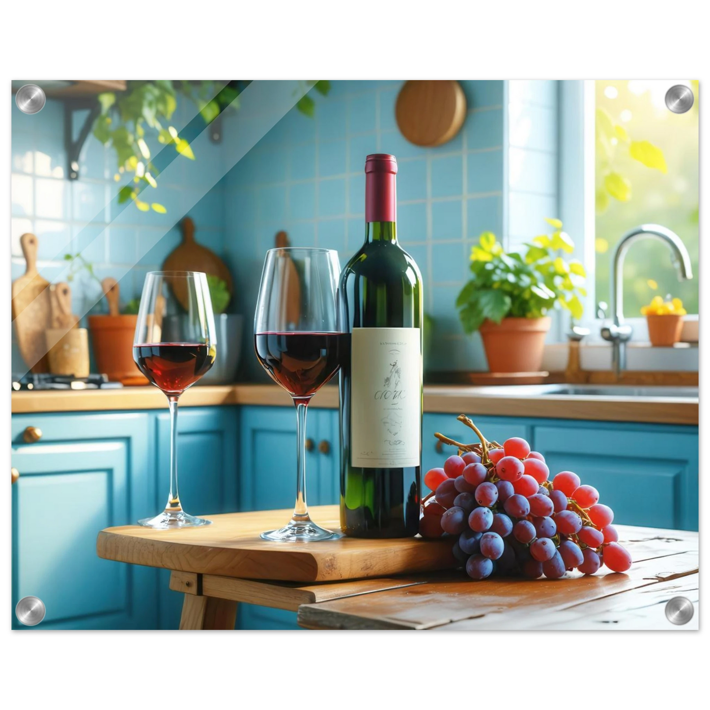 Wandbild weinabend idylle lebendige kueche mit wein trauben fuer ihre traumgroesse