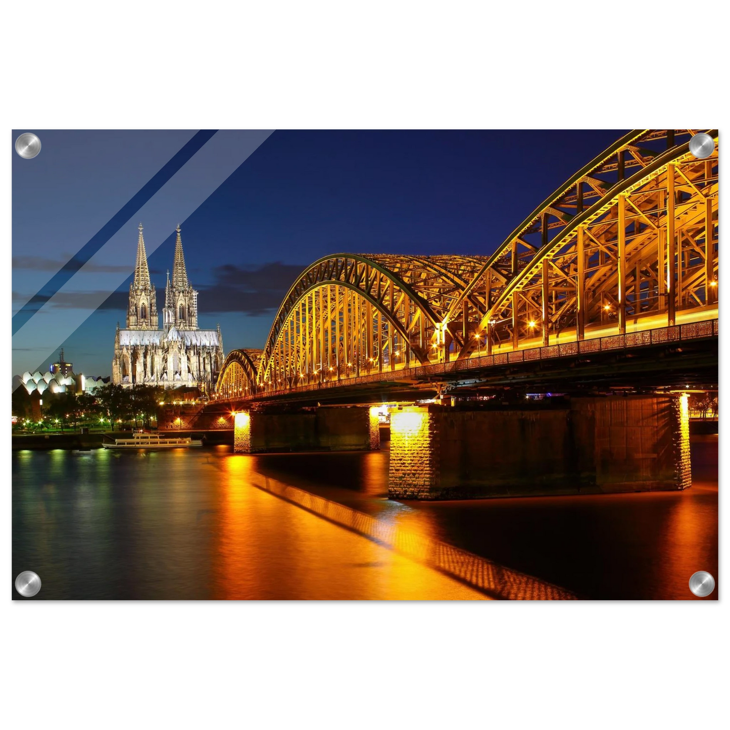 Wandbild koelner dom hohenzollernbruecke bei nacht majestaetisches stadtnachtlicht in verschiedenen groessen