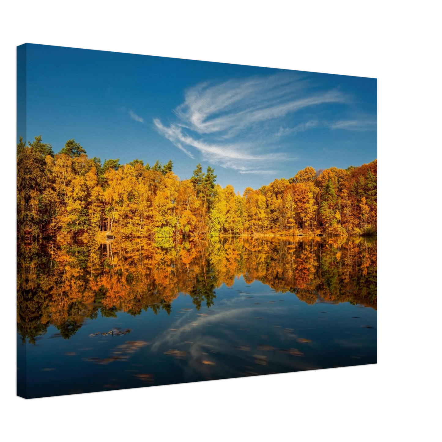 Wandbild herbstliche see symphonie atemberaubende waldspiegelung an einem sonnigen herbsttag