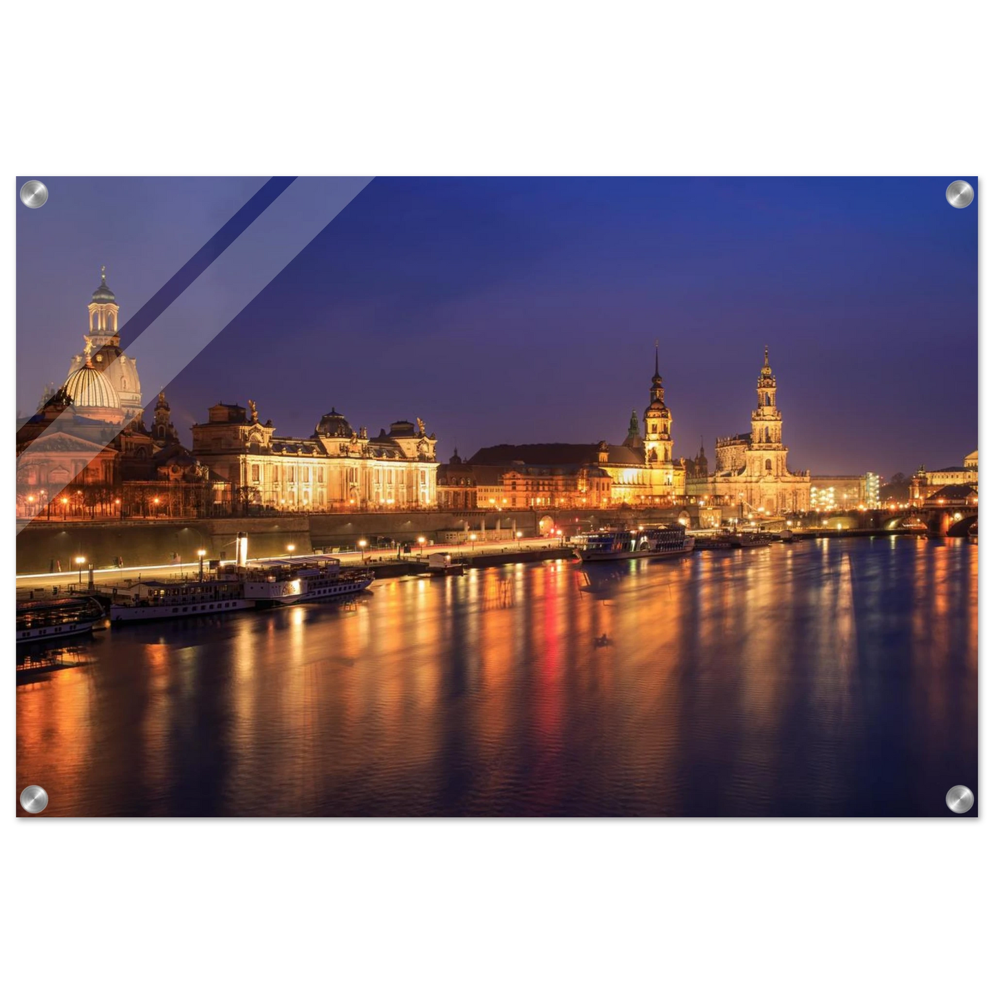 Wandbild romantisches dresden bei nacht malerischer elbblick mit goldenen lichtern