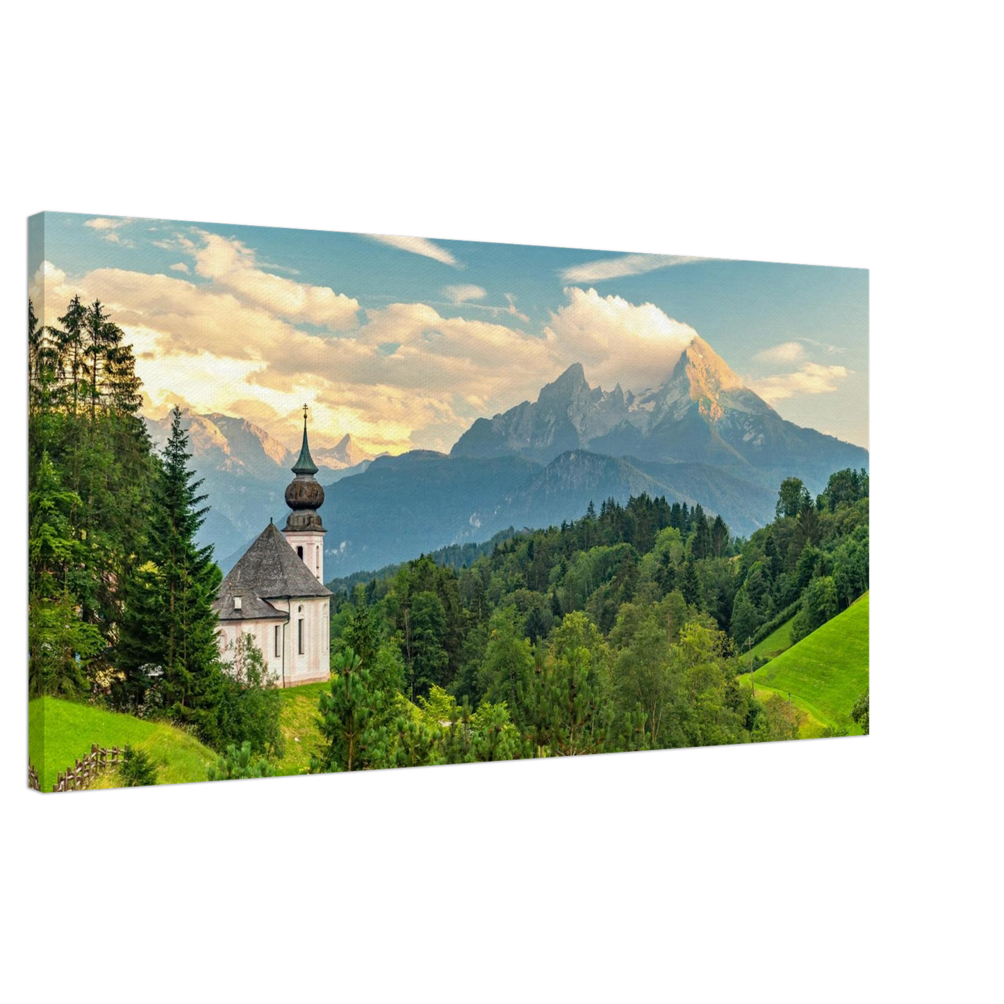 Wandbild malerische alpenkirche vor majestaetischer bergkulisse ein atemberaubendes stueck naturkunst