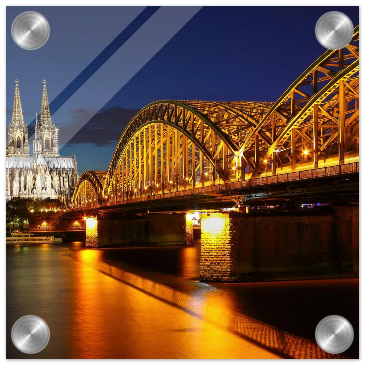 Wandbild koelner dom hohenzollernbruecke bei nacht majestaetisches stadtnachtlicht in verschiedenen groessen