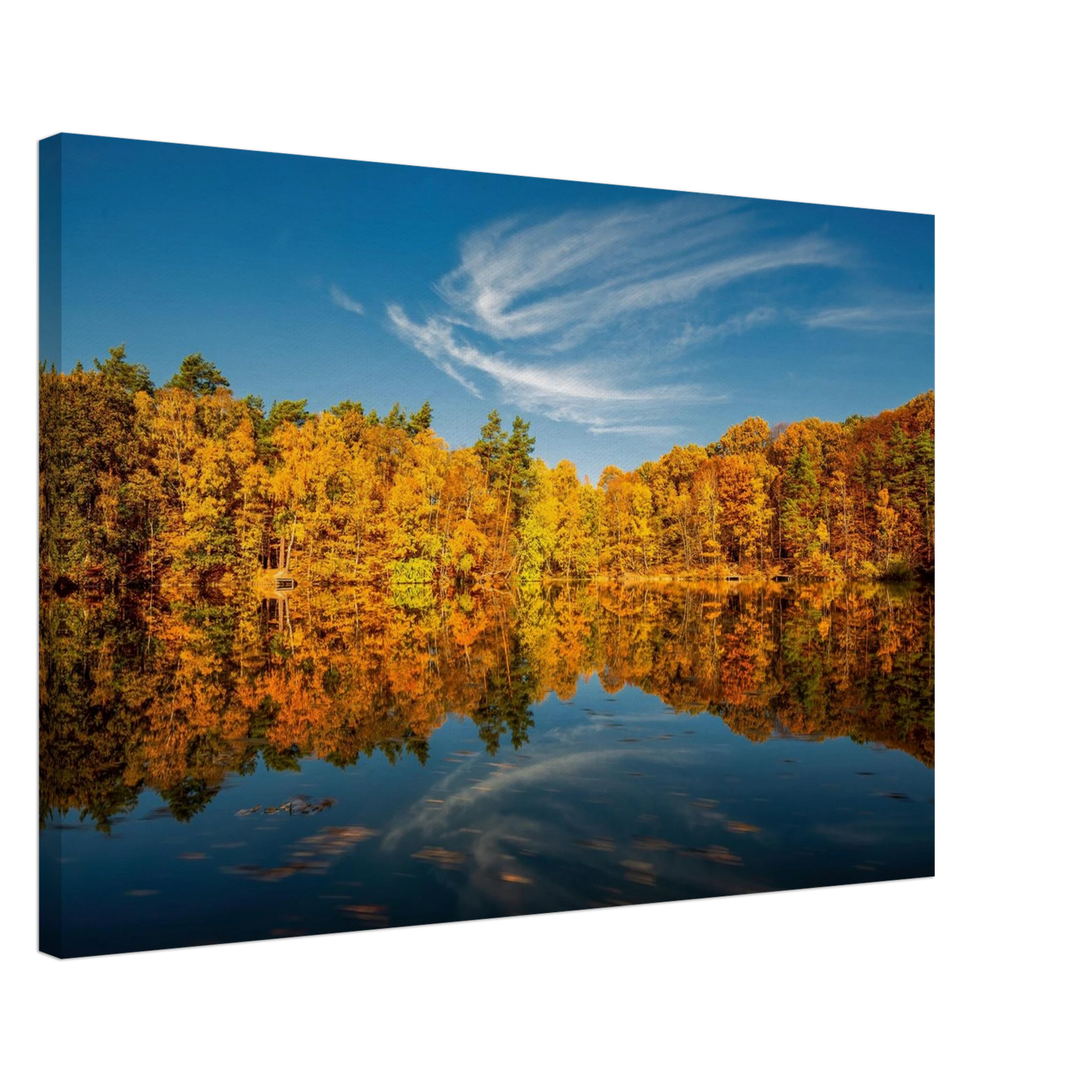 Wandbild herbstliche see symphonie atemberaubende waldspiegelung an einem sonnigen herbsttag