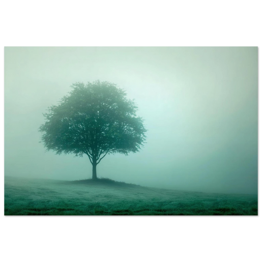 Wandbild mystischer baum im nebel ruhe und gruentoene fuer dein zuhause