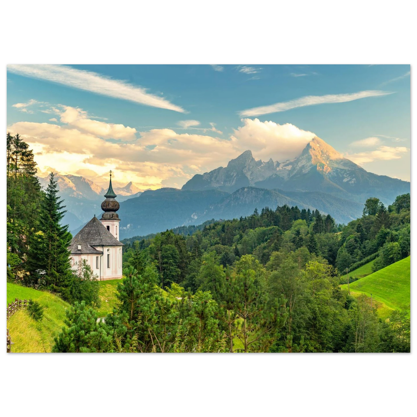Wandbild malerische alpenkirche vor majestaetischer bergkulisse ein atemberaubendes stueck naturkunst