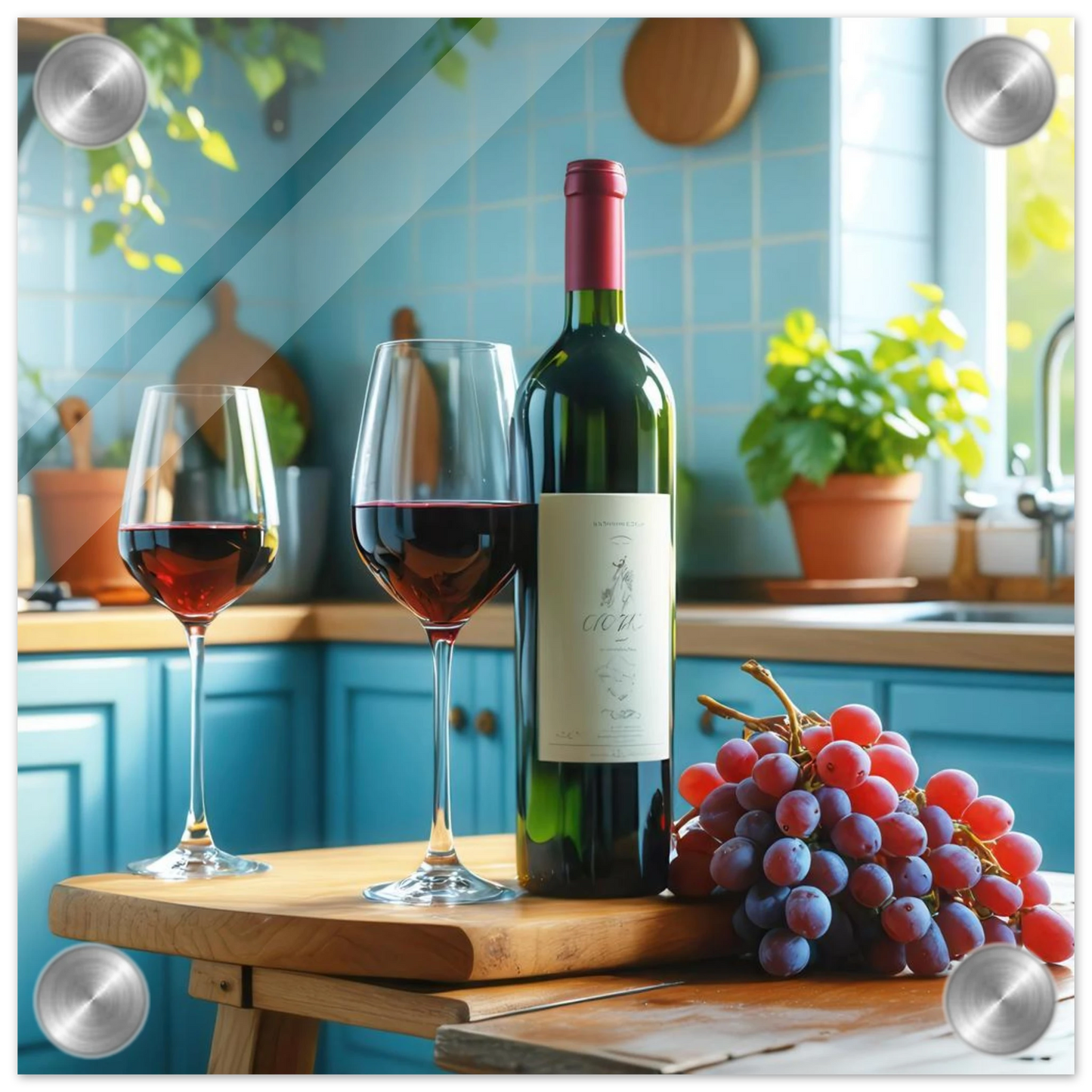 Wandbild weinabend idylle lebendige kueche mit wein trauben fuer ihre traumgroesse