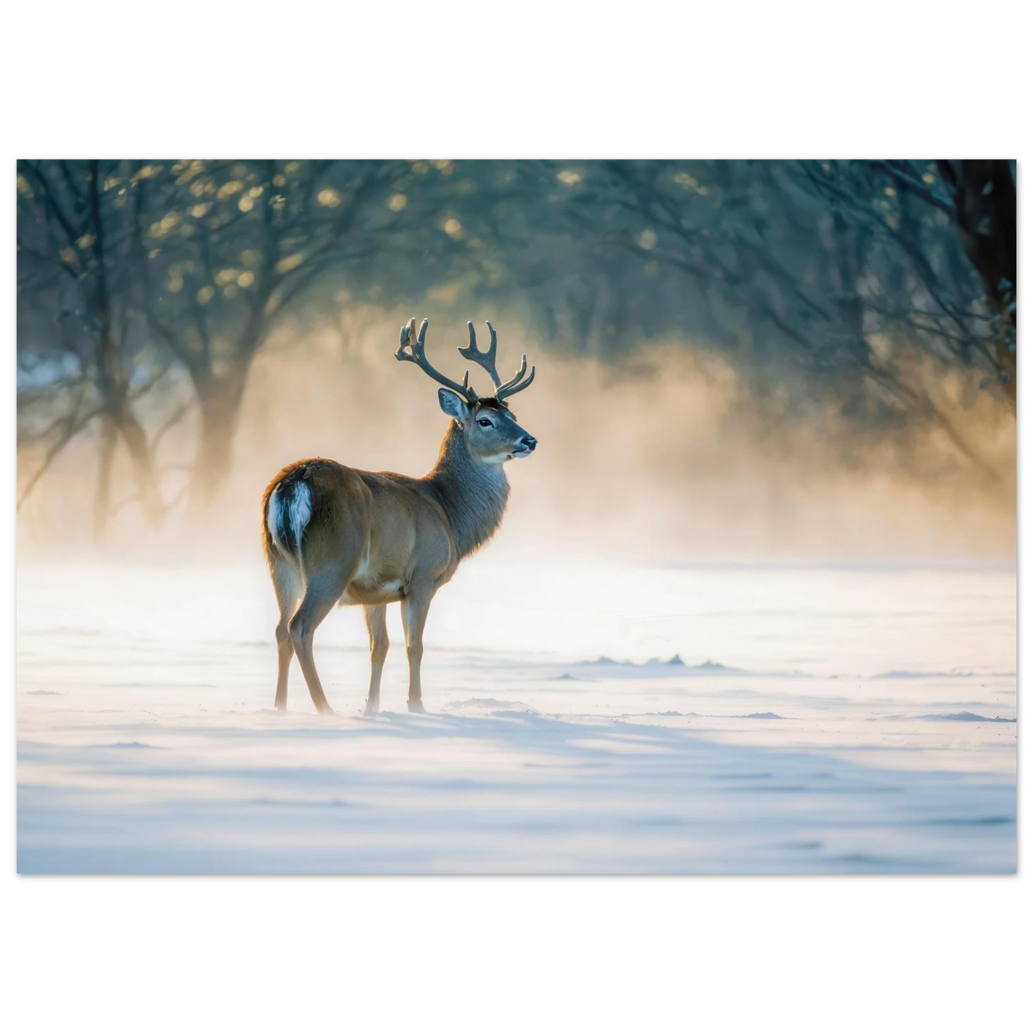 Wandbild majestaetischer hirsch im winterwunderland verwandeln sie ihr zuhause in eine ruhige landschaft