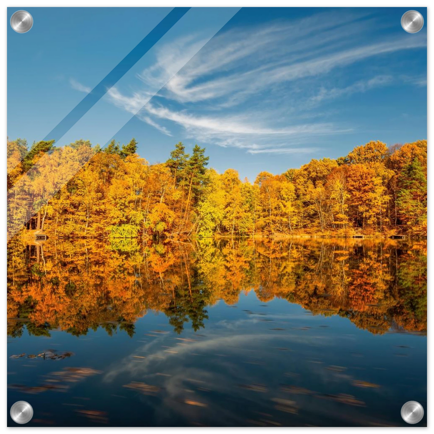 Wandbild herbstliche see symphonie atemberaubende waldspiegelung an einem sonnigen herbsttag