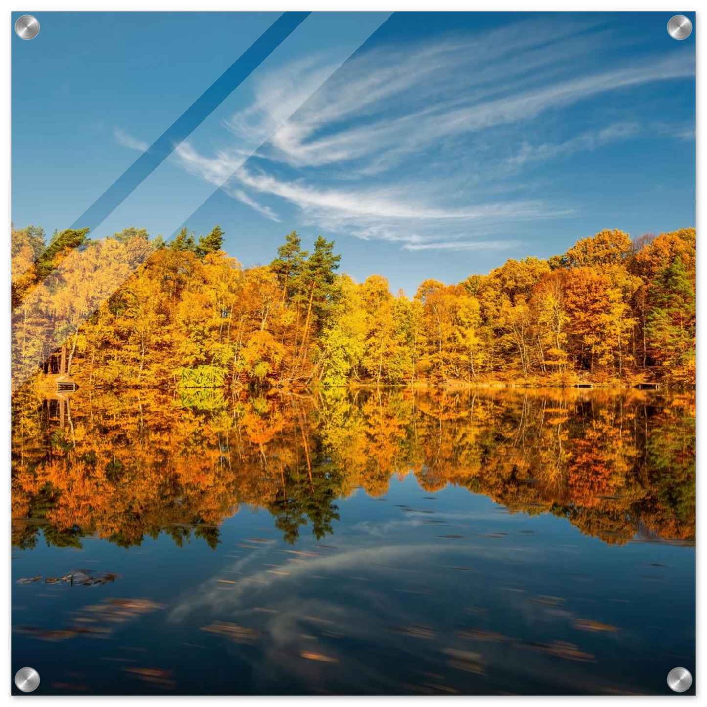 Wandbild herbstliche see symphonie atemberaubende waldspiegelung an einem sonnigen herbsttag