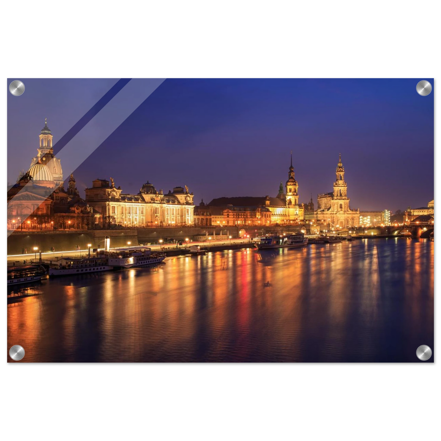 Wandbild romantisches dresden bei nacht malerischer elbblick mit goldenen lichtern