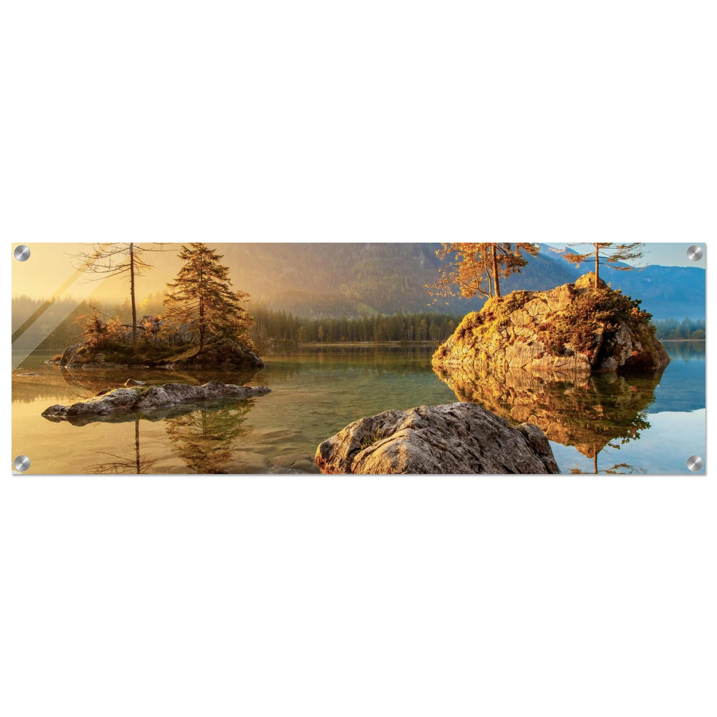 Wandbild majestaetischer sonnenaufgang am gebirgssee beruhigende naturlandschaft in ihrer wunschgroesse