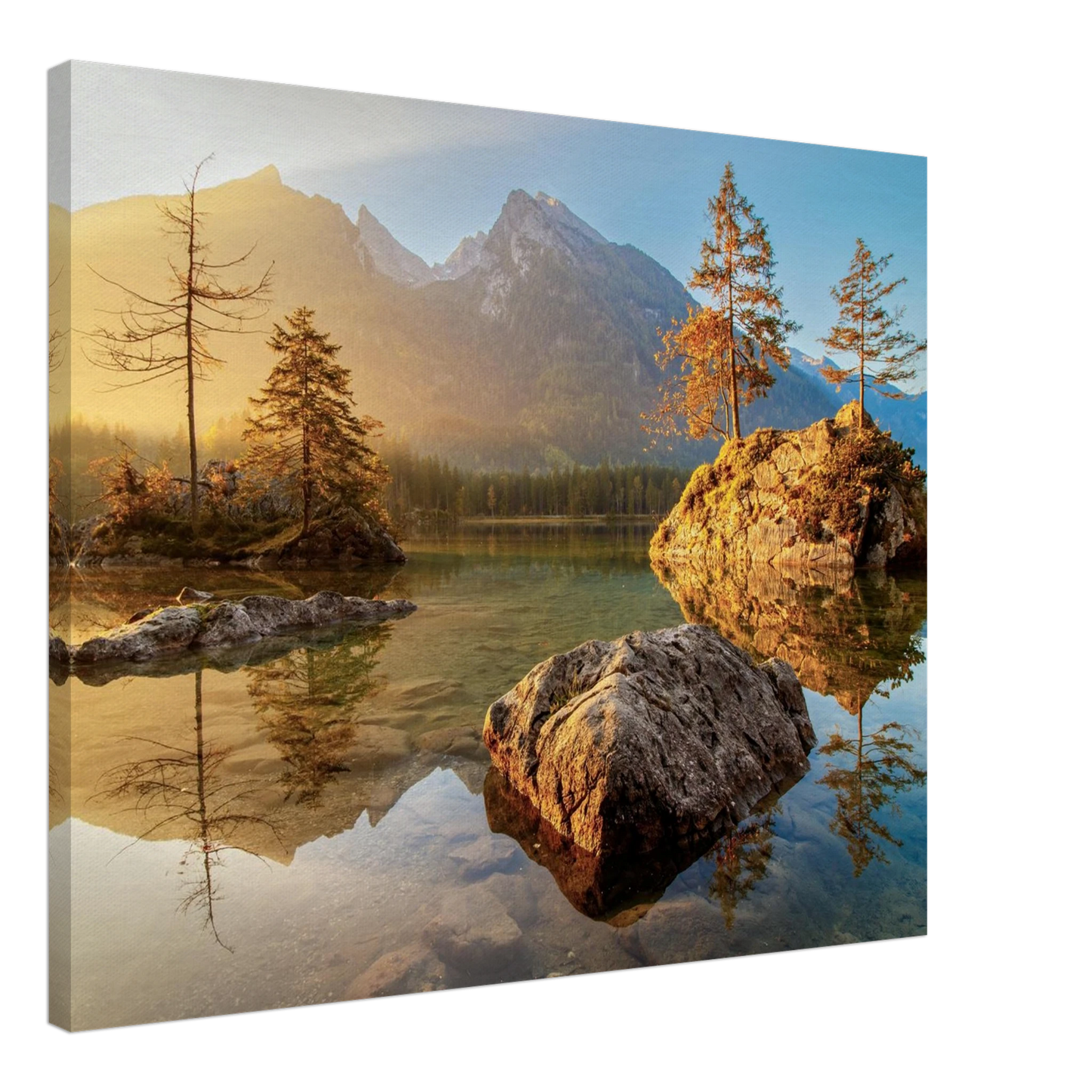 Wandbild majestaetischer sonnenaufgang am gebirgssee beruhigende naturlandschaft in ihrer wunschgroesse