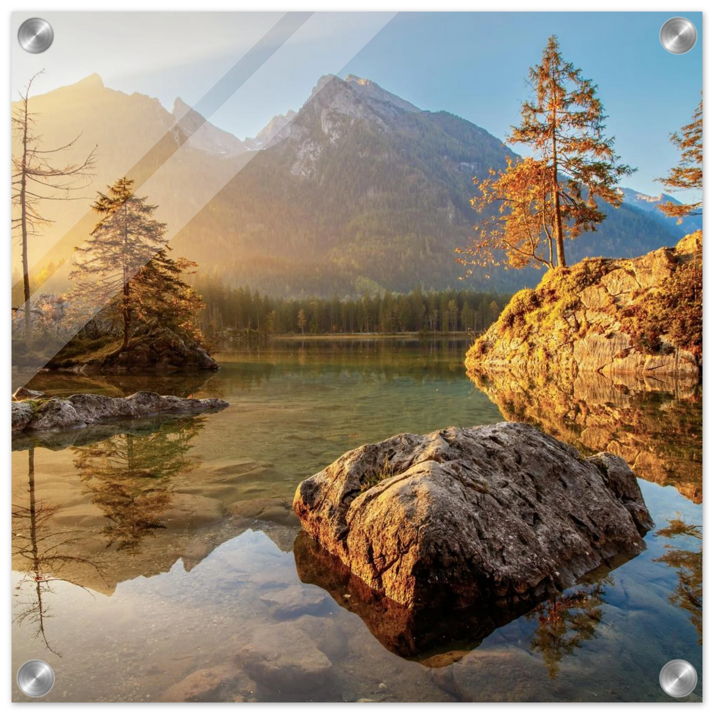 Wandbild majestaetischer sonnenaufgang am gebirgssee beruhigende naturlandschaft in ihrer wunschgroesse