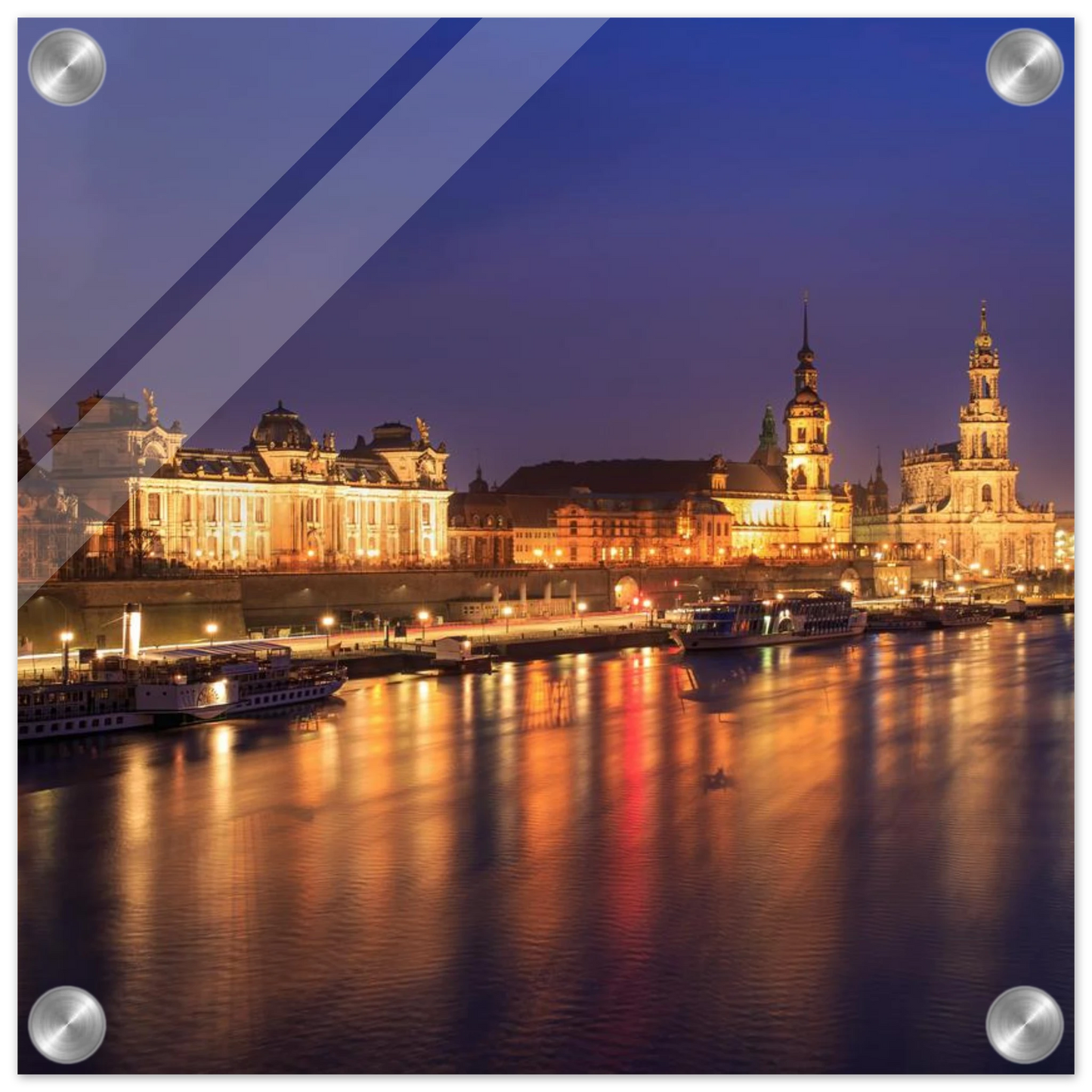 Wandbild romantisches dresden bei nacht malerischer elbblick mit goldenen lichtern