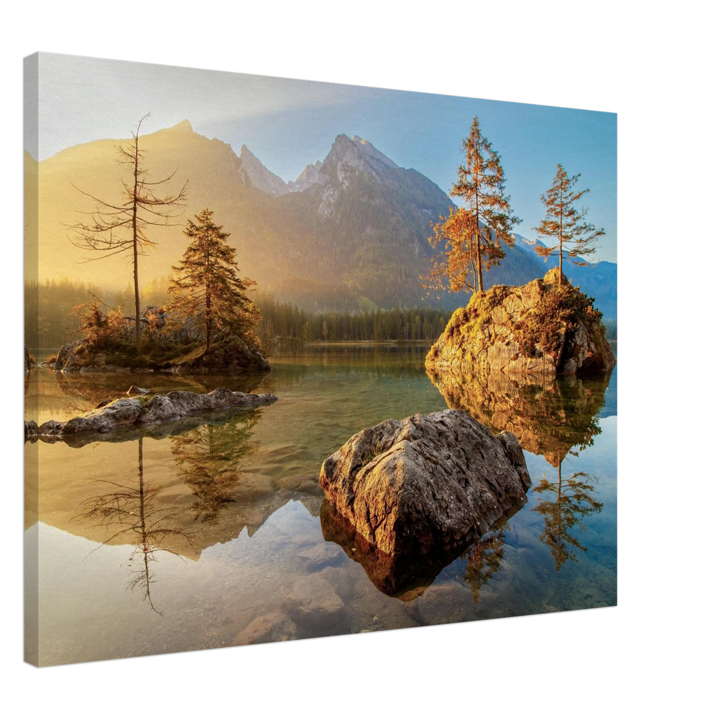 Wandbild majestaetischer sonnenaufgang am gebirgssee beruhigende naturlandschaft in ihrer wunschgroesse