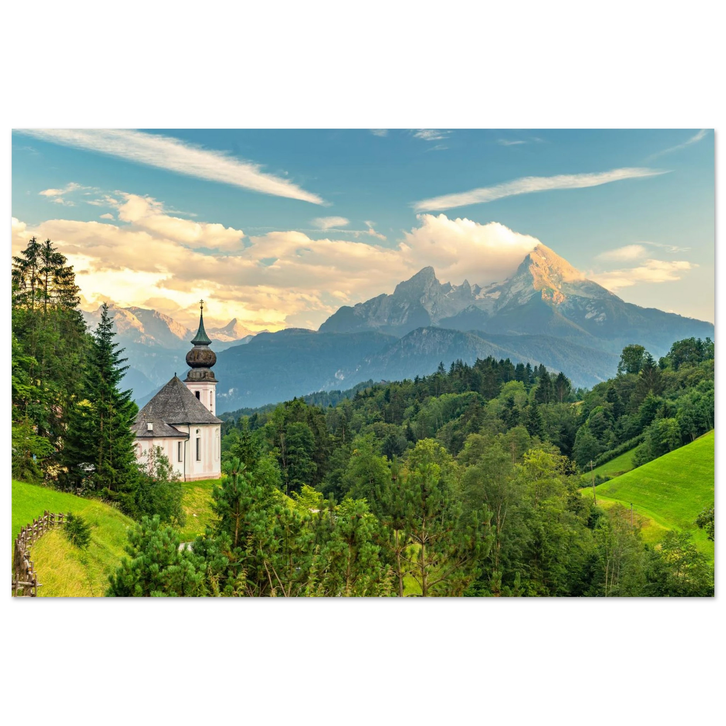 Wandbild malerische alpenkirche vor majestaetischer bergkulisse ein atemberaubendes stueck naturkunst