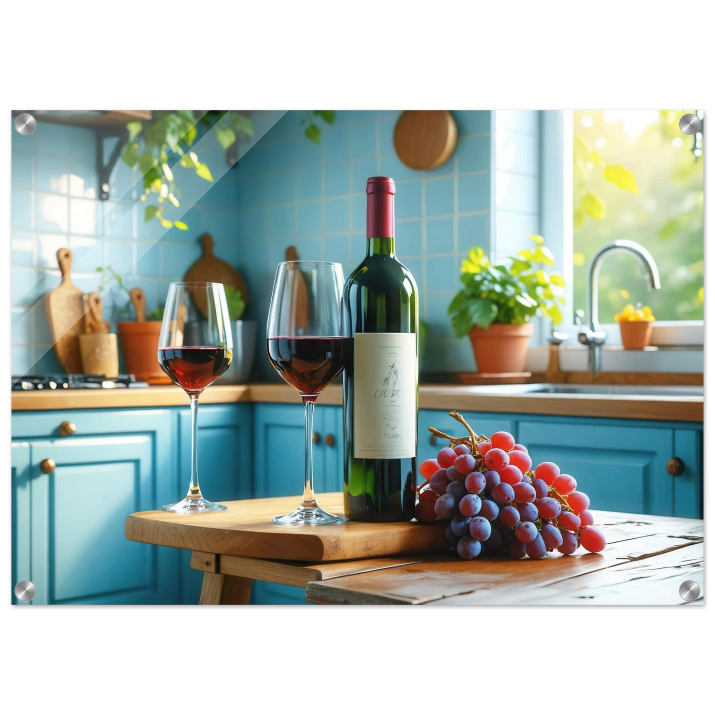 Wandbild weinabend idylle lebendige kueche mit wein trauben fuer ihre traumgroesse