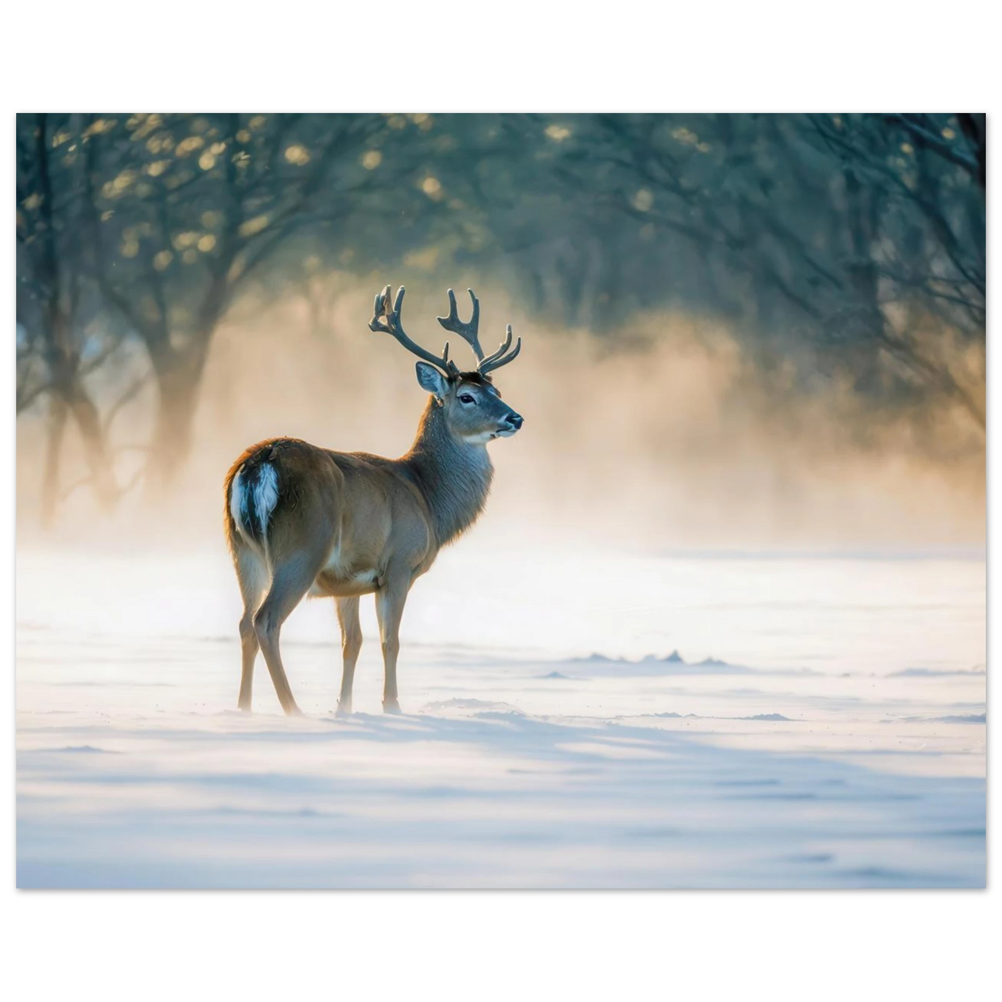 Wandbild majestaetischer hirsch im winterwunderland verwandeln sie ihr zuhause in eine ruhige landschaft