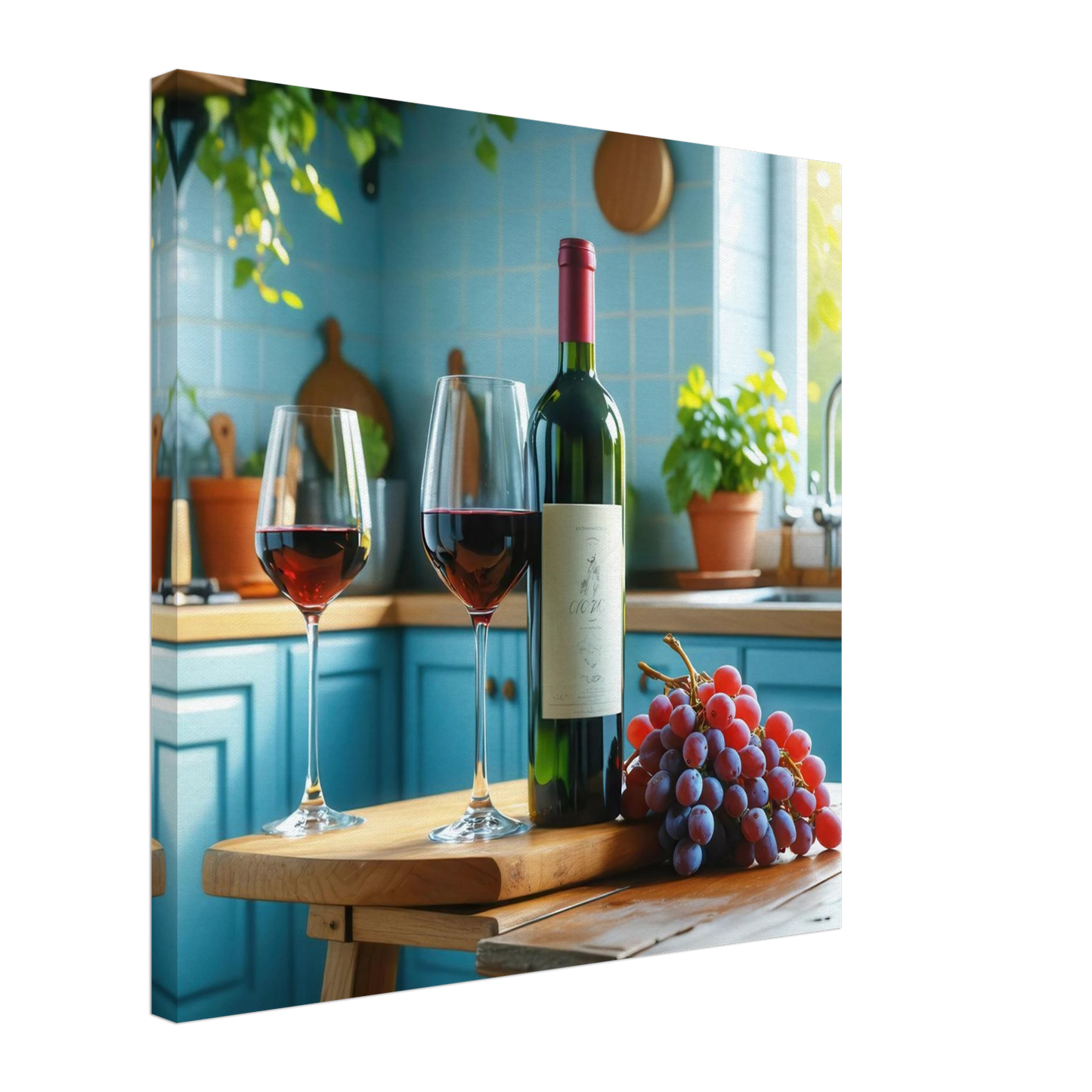 Wandbild weinabend idylle lebendige kueche mit wein trauben fuer ihre traumgroesse