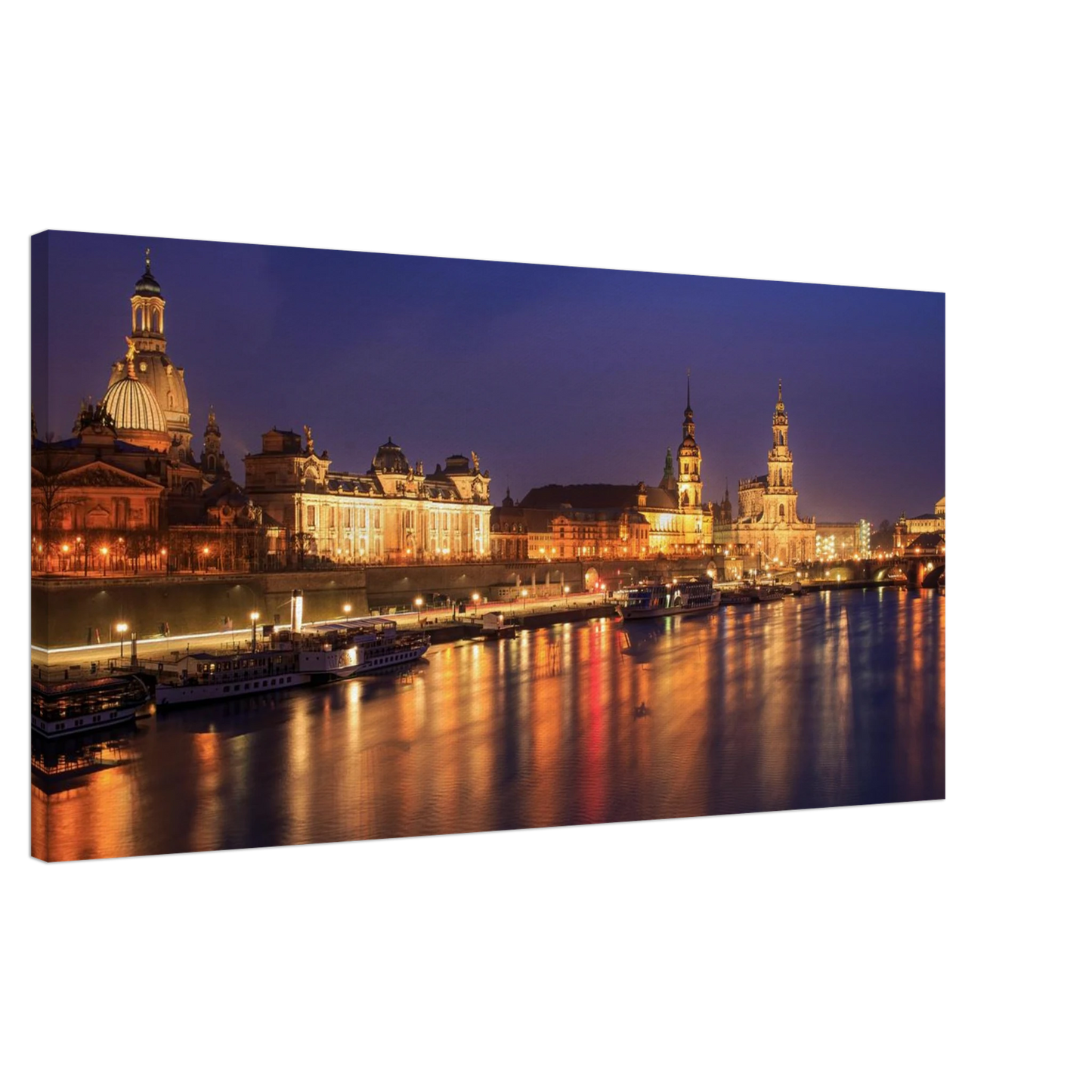 Wandbild romantisches dresden bei nacht malerischer elbblick mit goldenen lichtern