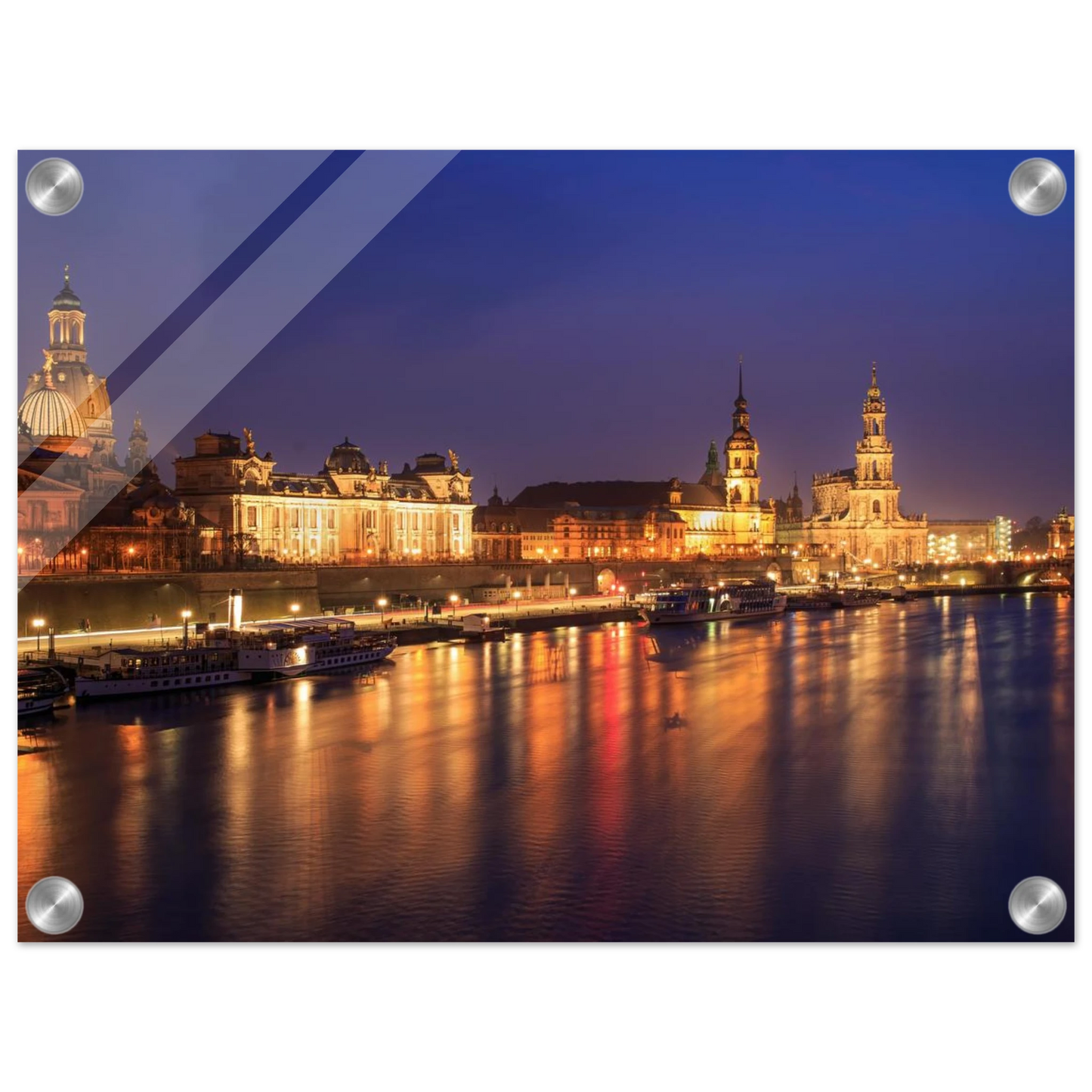 Wandbild romantisches dresden bei nacht malerischer elbblick mit goldenen lichtern