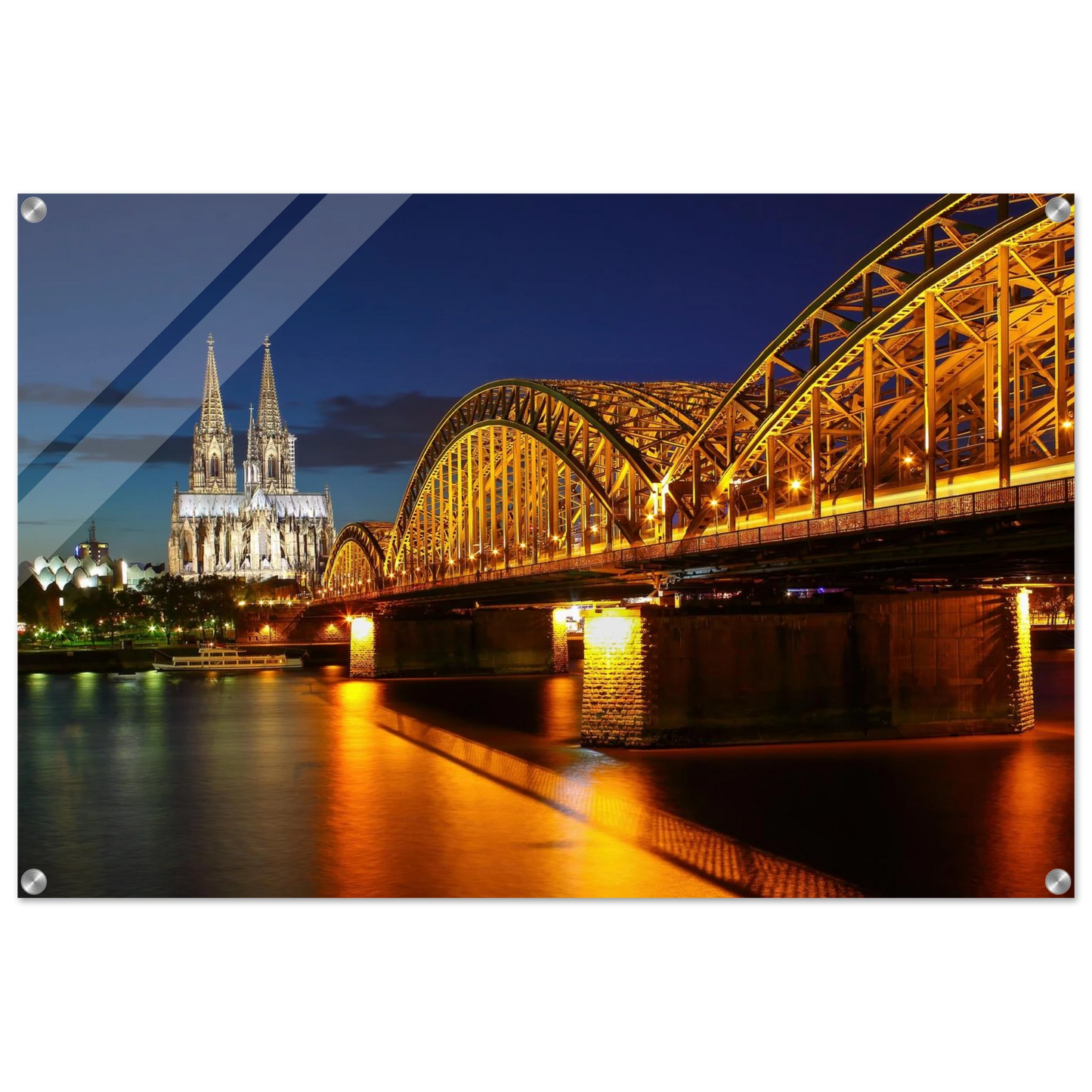 Wandbild koelner dom hohenzollernbruecke bei nacht majestaetisches stadtnachtlicht in verschiedenen groessen