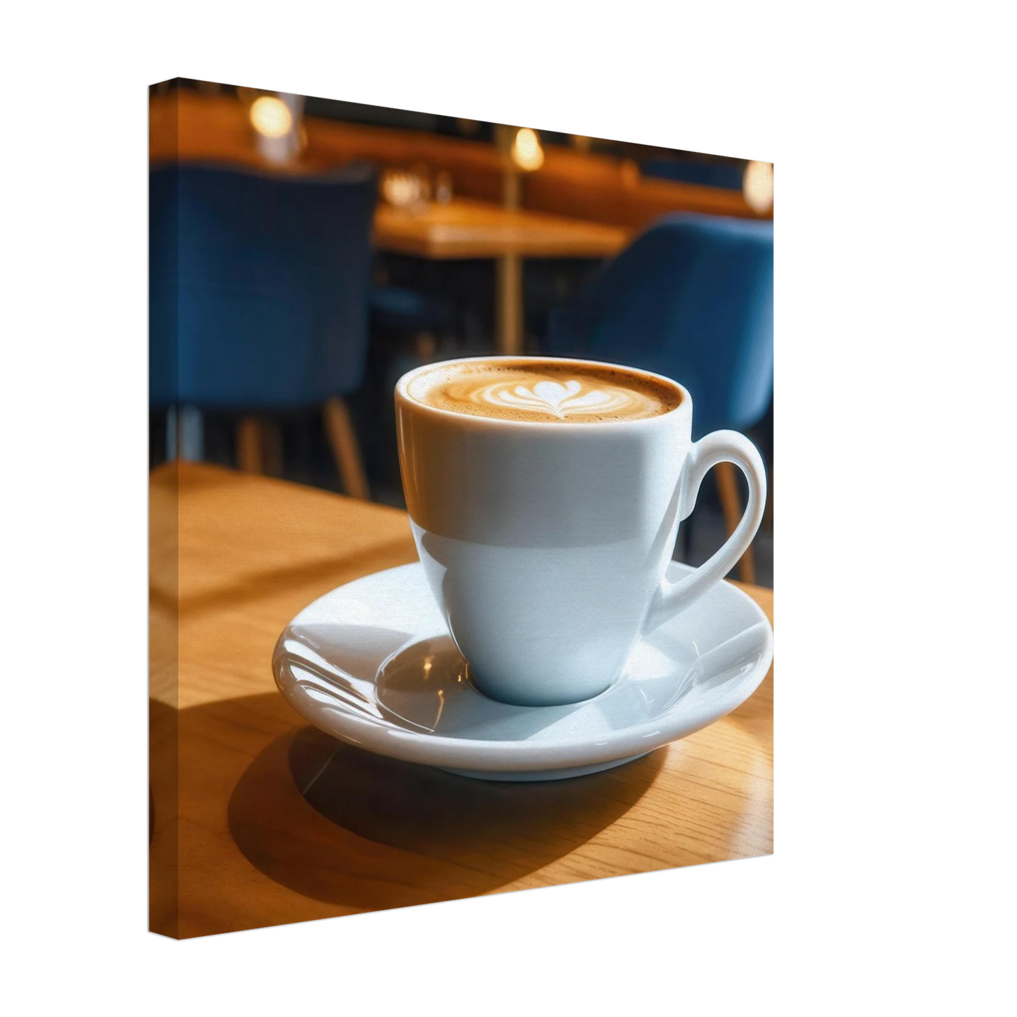 Wandbild gemuetliche kaffeehaus szene stilvolle latte art in goldenem licht