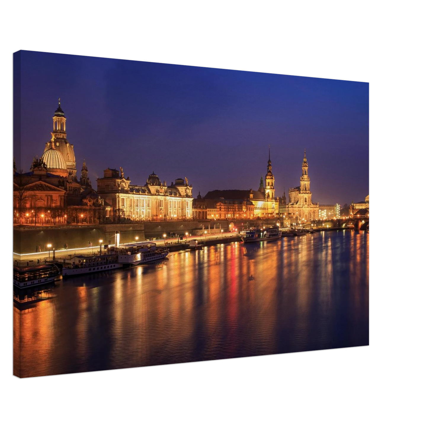 Wandbild romantisches dresden bei nacht malerischer elbblick mit goldenen lichtern