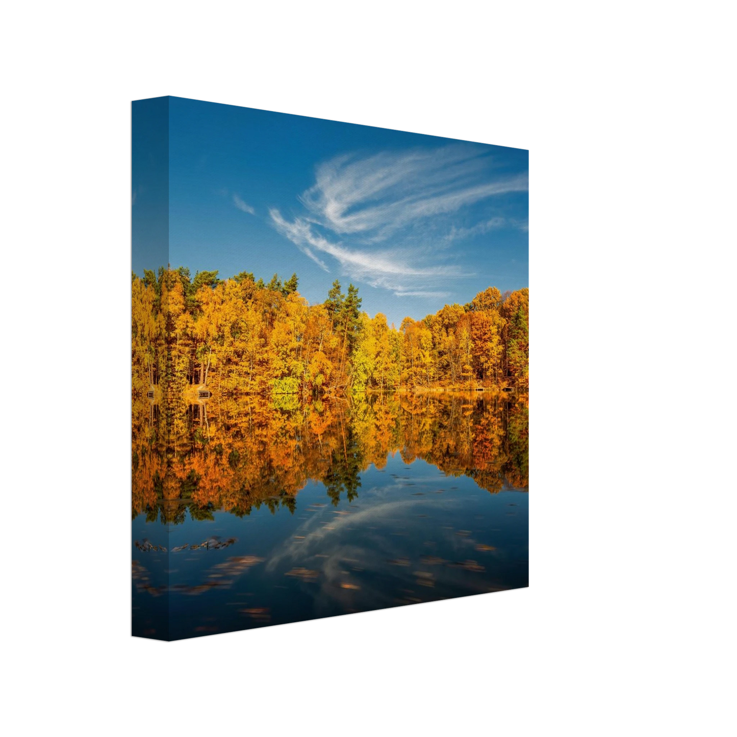Wandbild herbstliche see symphonie atemberaubende waldspiegelung an einem sonnigen herbsttag