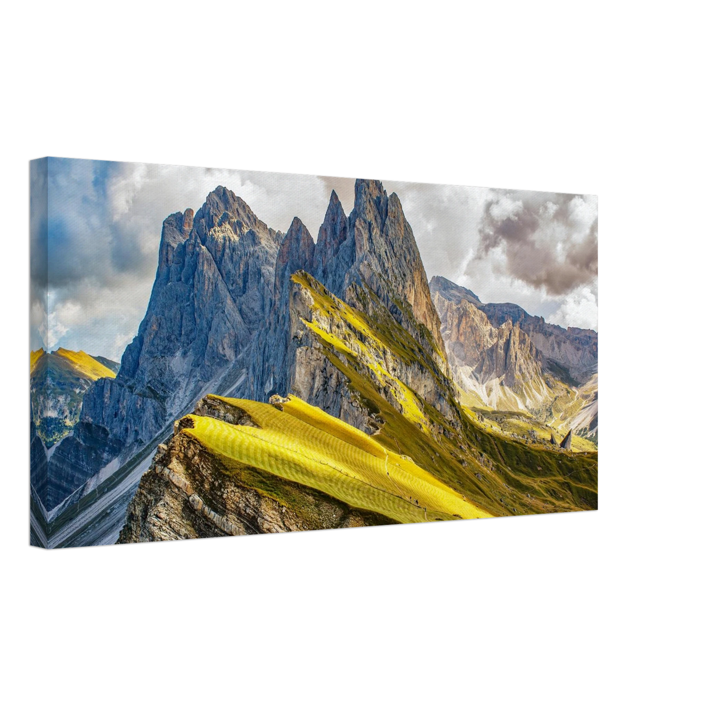 Wandbild seceda alpenglanz atemberaubende dolomiten landschaft mit leuchtenden grashaengen