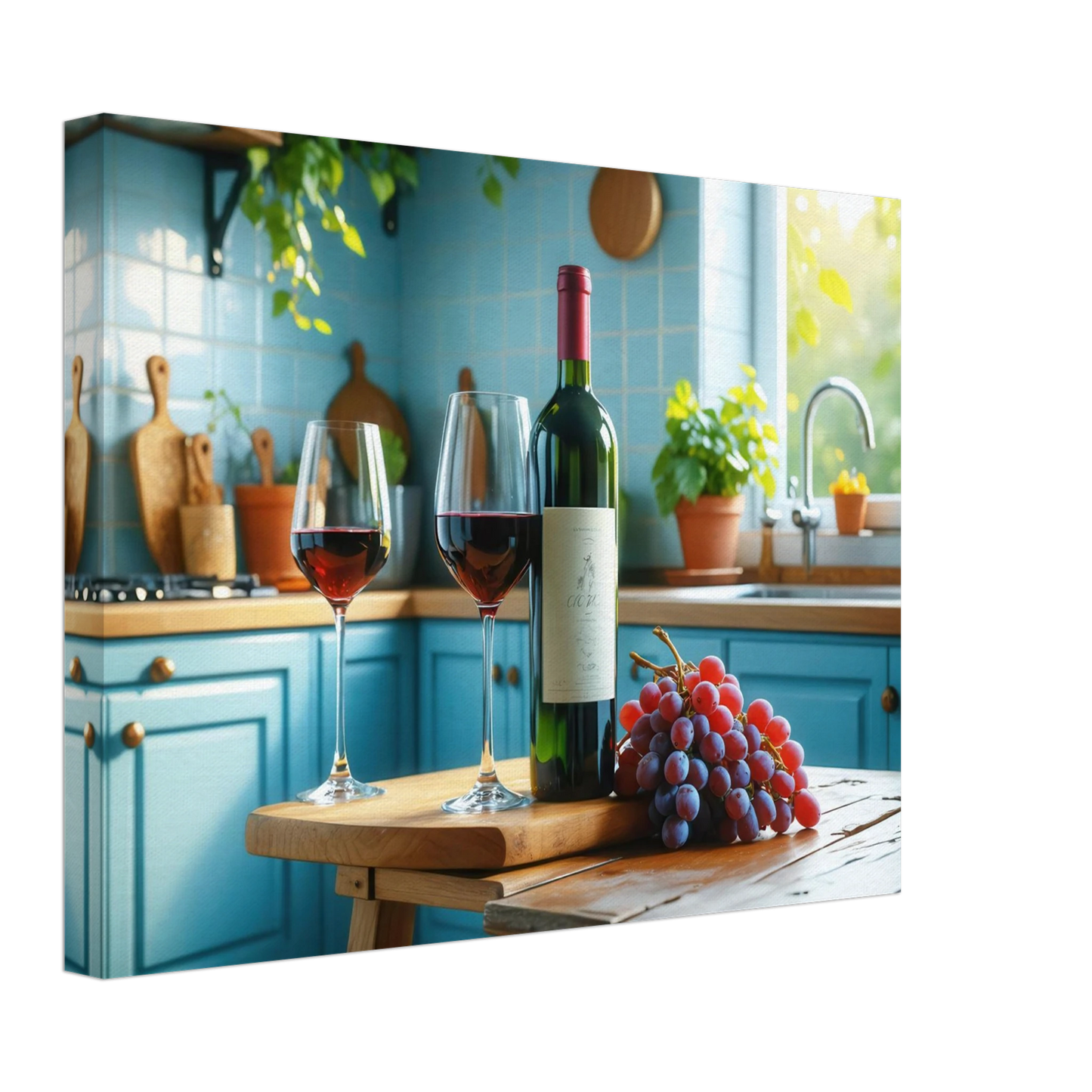 Wandbild weinabend idylle lebendige kueche mit wein trauben fuer ihre traumgroesse