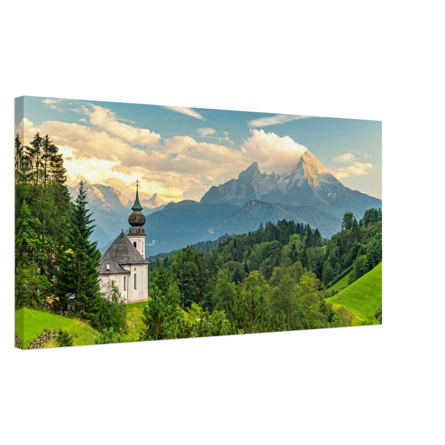 Wandbild malerische alpenkirche vor majestaetischer bergkulisse ein atemberaubendes stueck naturkunst