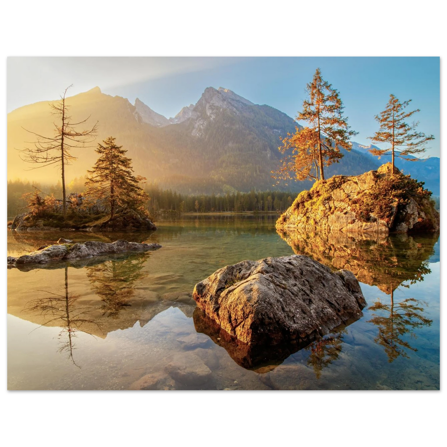 Wandbild majestaetischer sonnenaufgang am gebirgssee beruhigende naturlandschaft in ihrer wunschgroesse