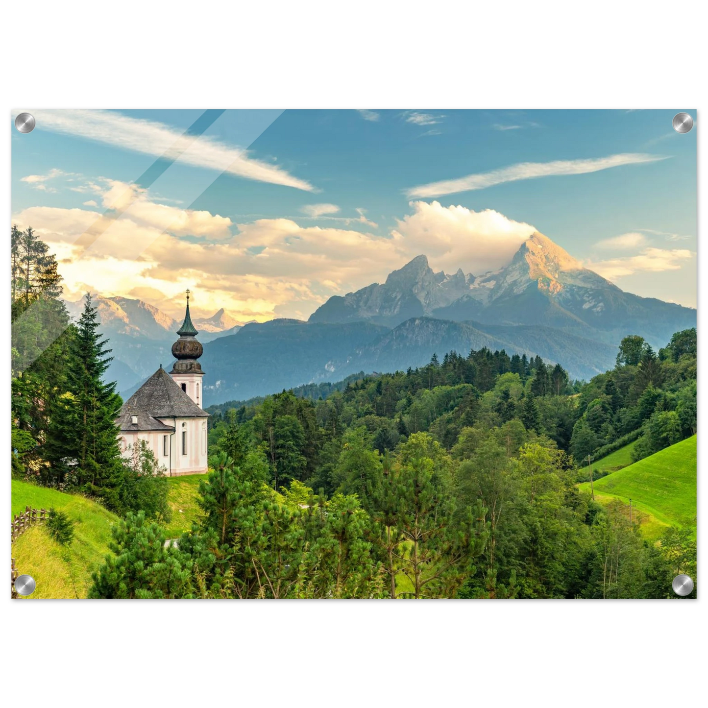 Wandbild malerische alpenkirche vor majestaetischer bergkulisse ein atemberaubendes stueck naturkunst