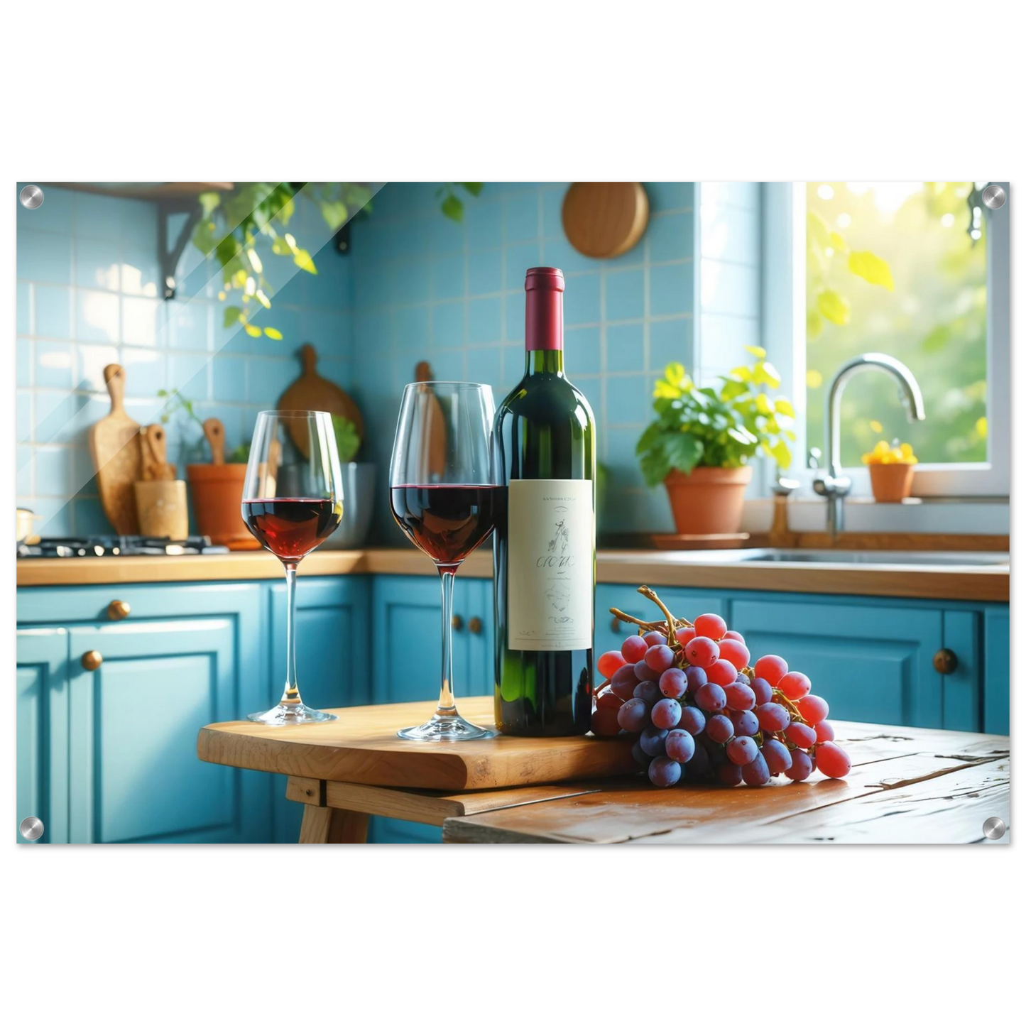 Wandbild weinabend idylle lebendige kueche mit wein trauben fuer ihre traumgroesse