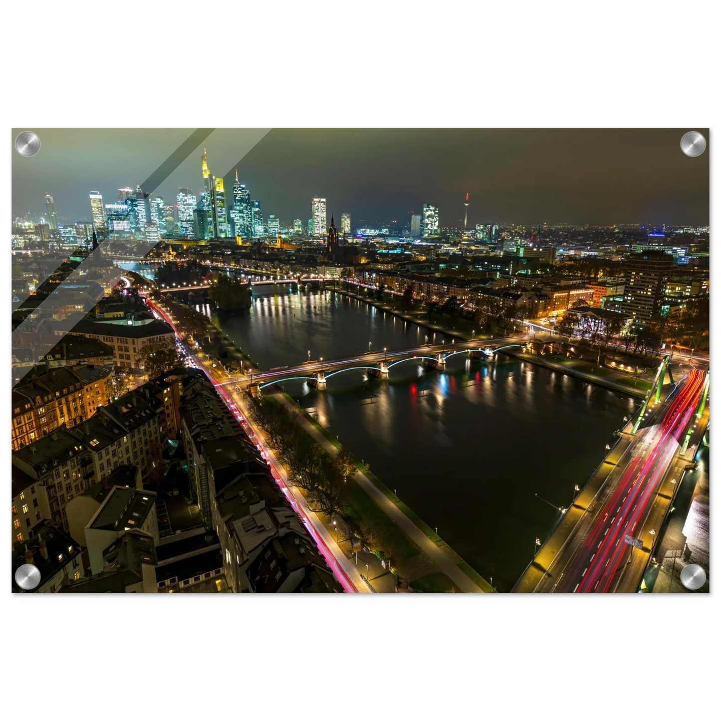 Wandbild frankfurt bei nacht pulsierende stadtansicht mit lichtspuren