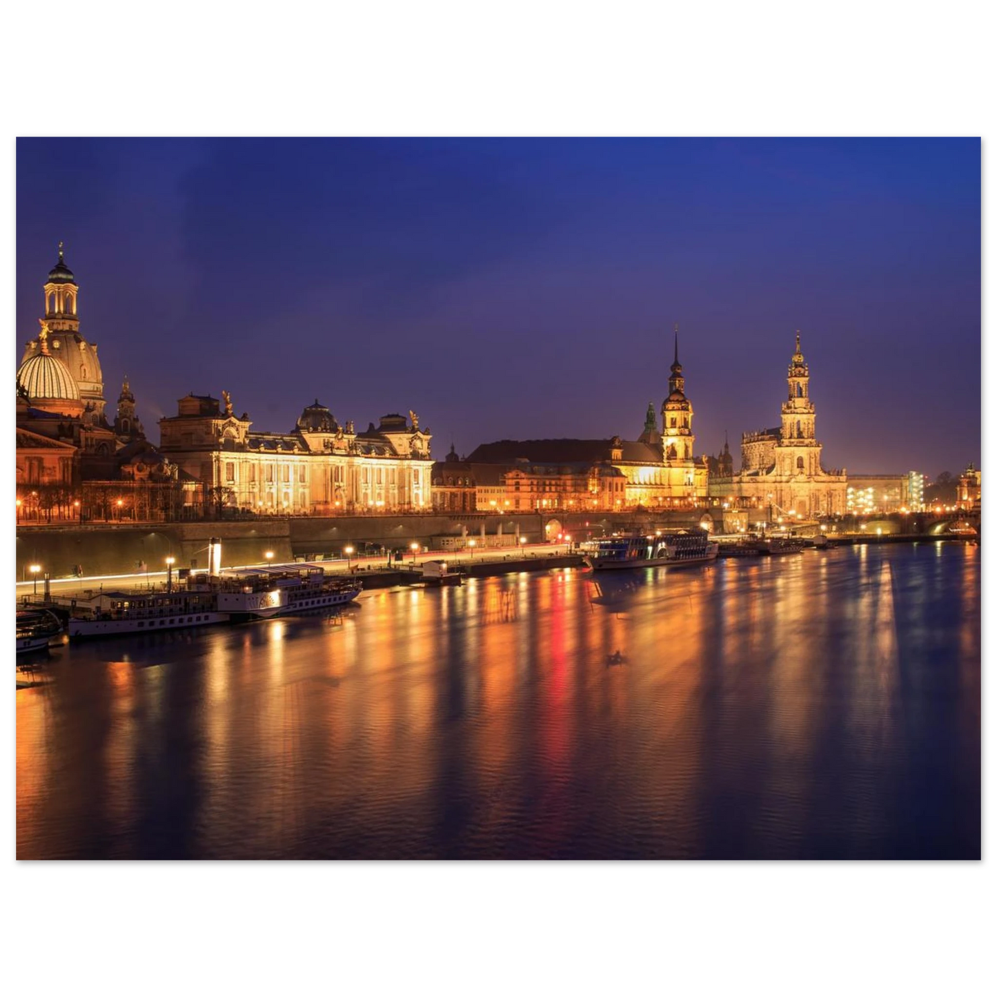 Wandbild romantisches dresden bei nacht malerischer elbblick mit goldenen lichtern