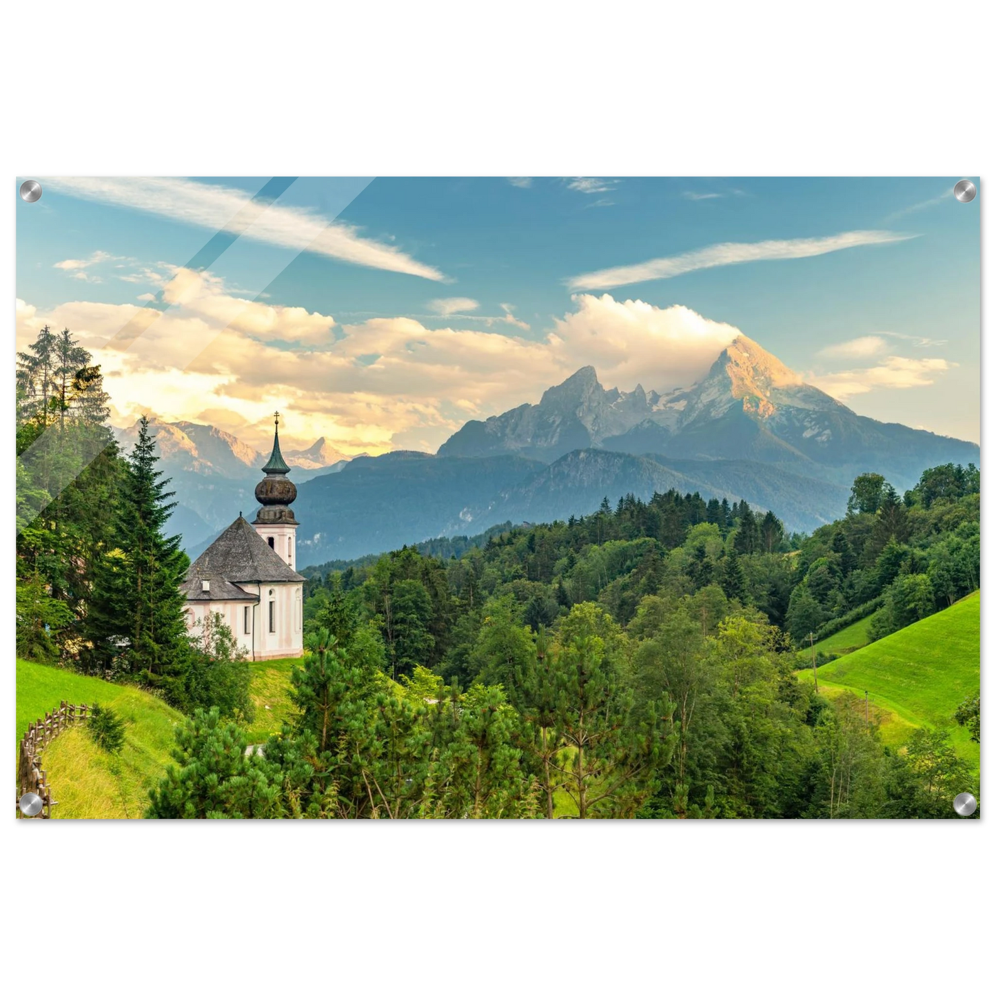 Wandbild malerische alpenkirche vor majestaetischer bergkulisse ein atemberaubendes stueck naturkunst