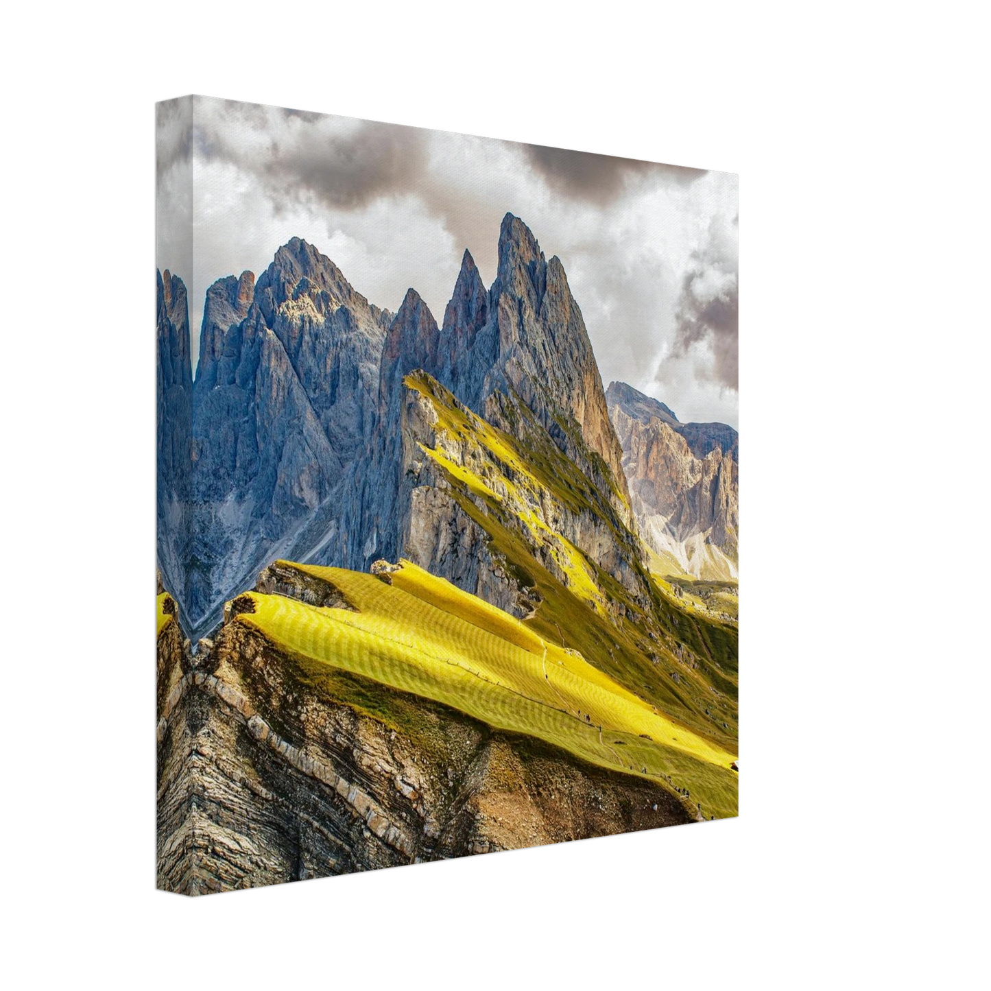 Wandbild seceda alpenglanz atemberaubende dolomiten landschaft mit leuchtenden grashaengen