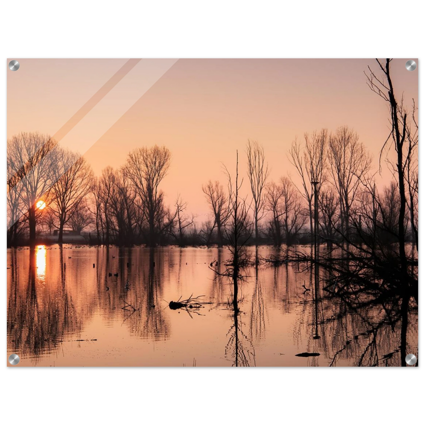 Wandbild mystischer sonnenuntergang am see vertraeumtes naturbild zum aufhaengen in ihrer wunschgroesse