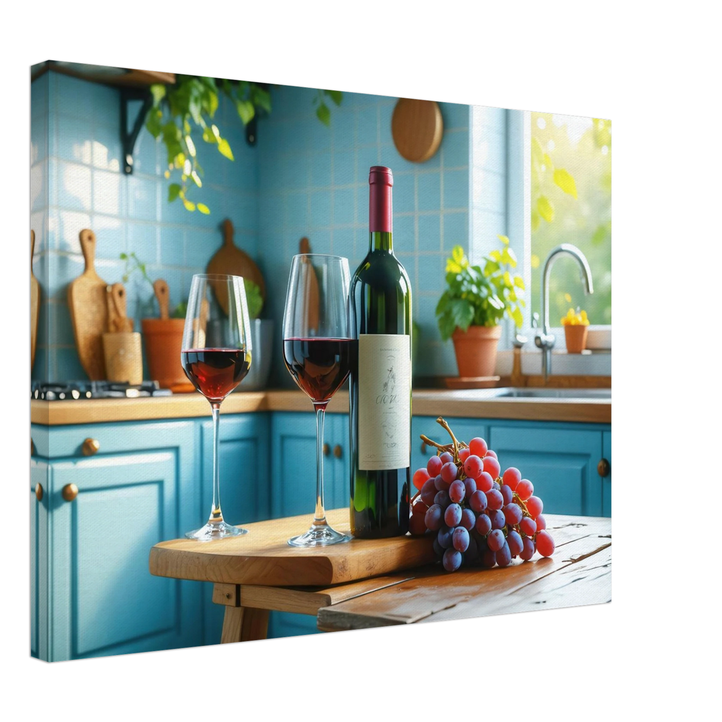 Wandbild weinabend idylle lebendige kueche mit wein trauben fuer ihre traumgroesse