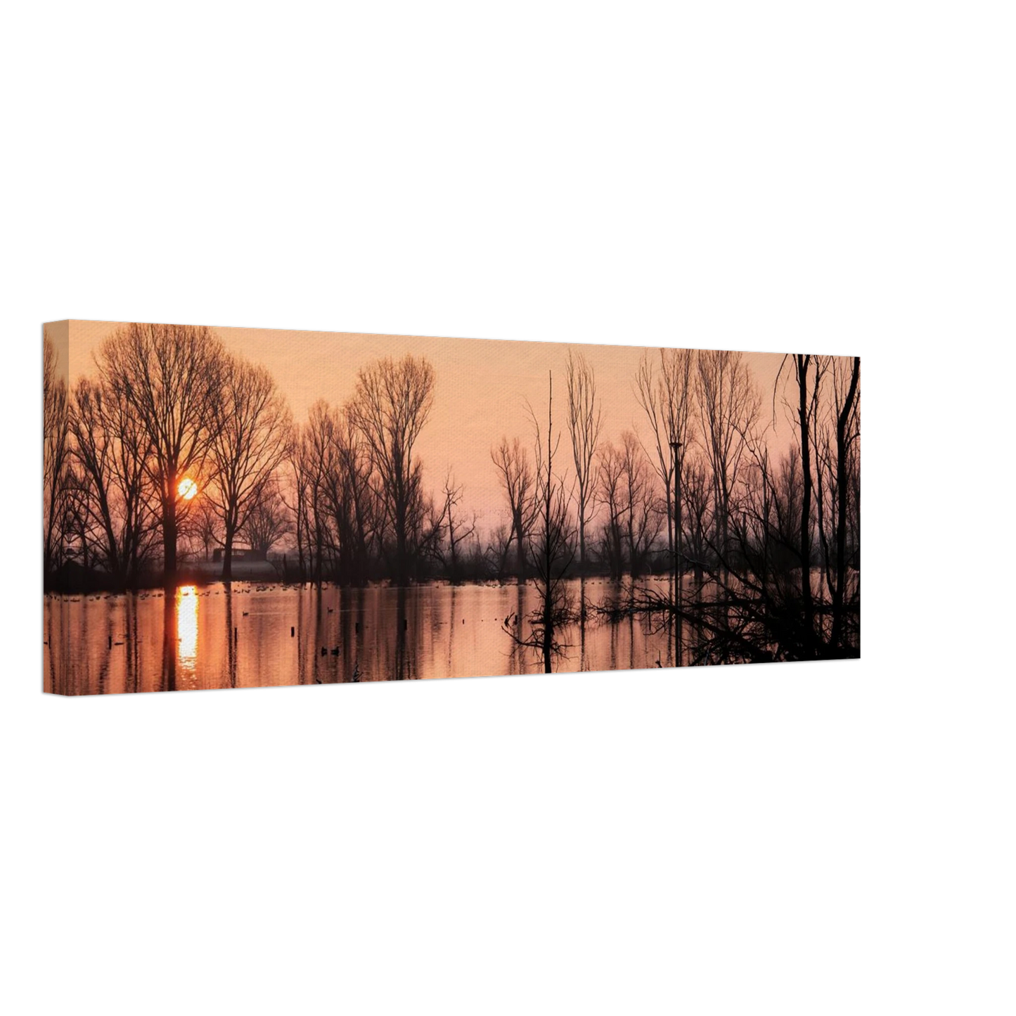 Wandbild mystischer sonnenuntergang am see vertraeumtes naturbild zum aufhaengen in ihrer wunschgroesse