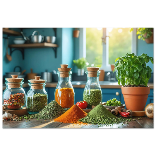 Wandbild lebendige kuechenkraeuter und gewuerze frische wuerze fuer ihr zuhause