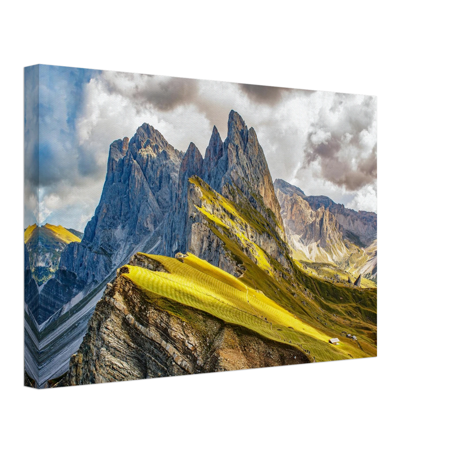 Wandbild seceda alpenglanz atemberaubende dolomiten landschaft mit leuchtenden grashaengen
