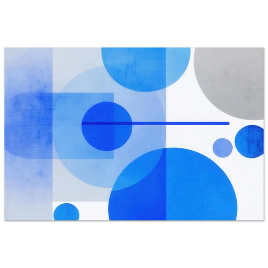 Wandbild geometrische abstraktion in koenigsblau und azur modernes dekor mit kreis rechteckformen